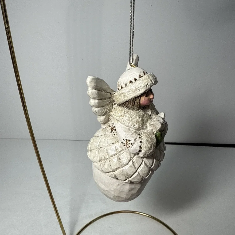 Vintage Pam Schifferl Acorn Angel White Signed Ornament For‎ Midwest With Dove